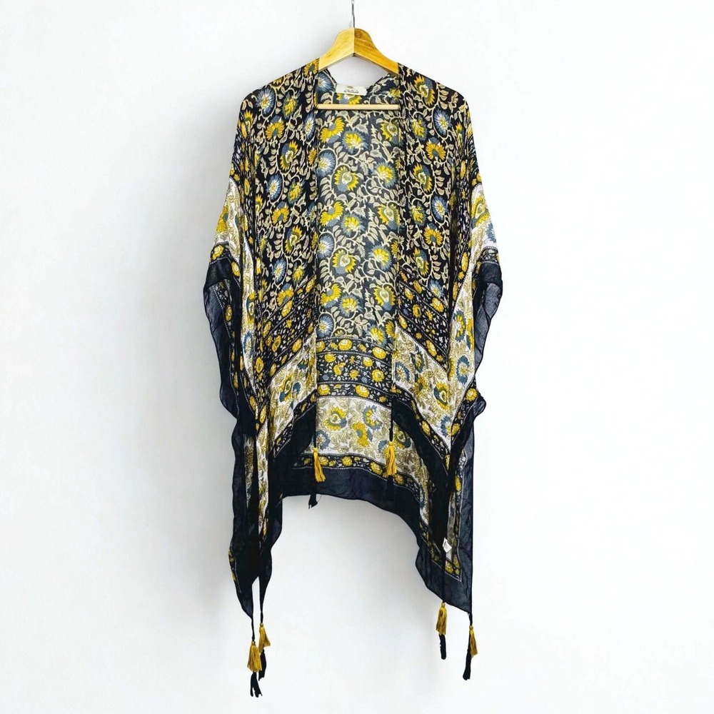 Bob Timberlake Kimono Duster Floral Paisley Tassel Trim Festival Boho Gauzy 1 Sz